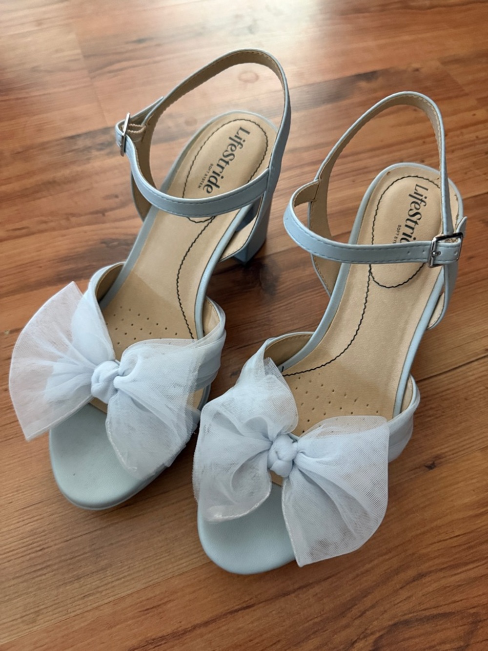 Life Stride Light Blue Bow Ankle-Strap Heels